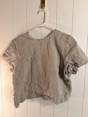 Relaxed Boxy Linen Tunic Top in Light Grey